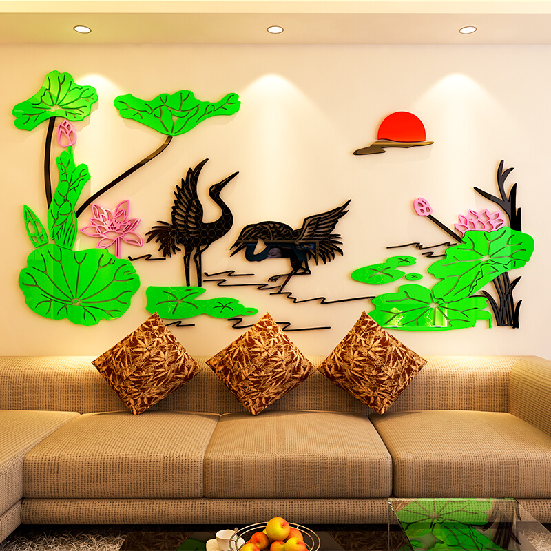 鹤水晶亚克力3d立体墙贴画客厅卧室沙发电视背景墙墙壁房间装饰品