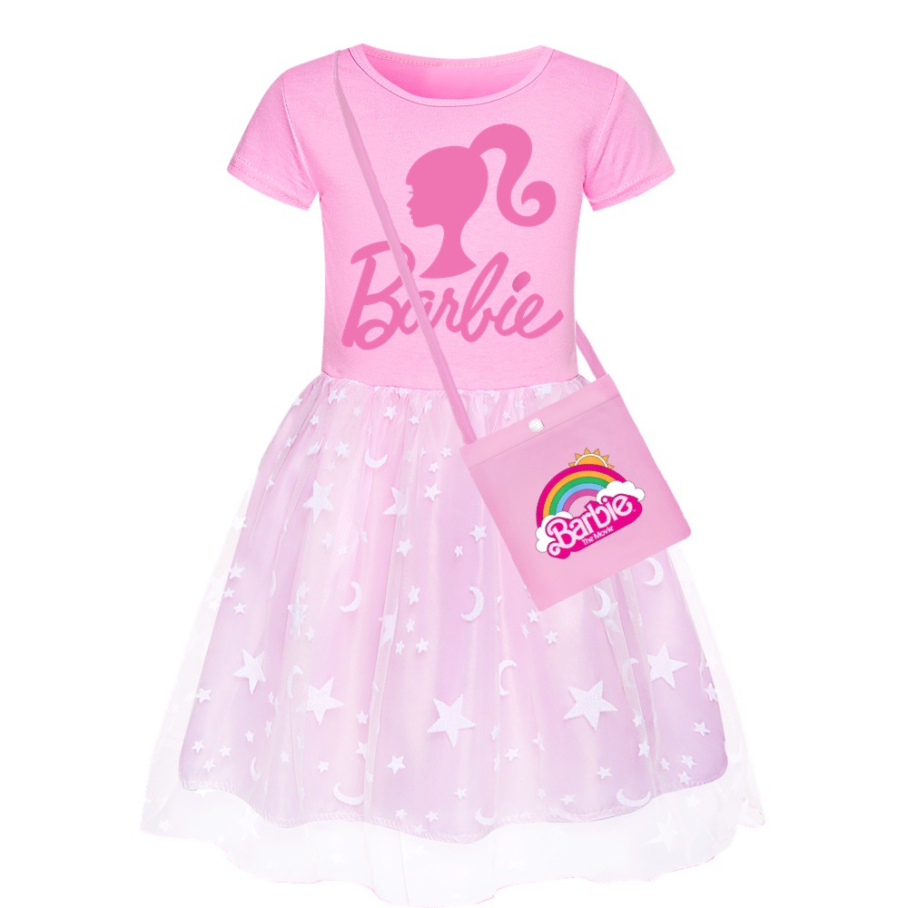 24粉色肯Barbie The Movie儿童女童裙子星星彩虹彩虹蕾丝裙摆裙子