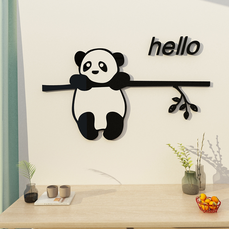 网红熊猫书桌墙面贴画床头装饰儿童房E间布置电视背景压克力3d立