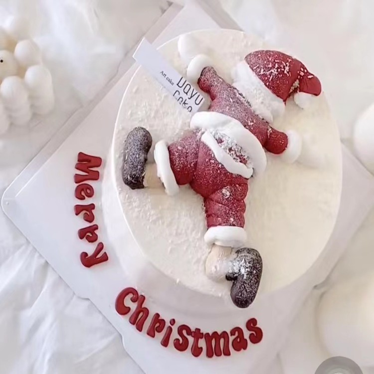 圣诞节装饰蛋糕插件摆件烘焙装饰软胶圣诞趴姿老人圣诞快乐甜品台
