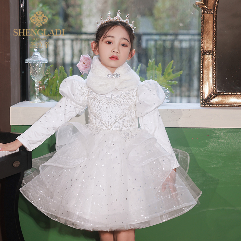 新款公主裙女童高端礼服花童婚礼小女孩礼服儿童主持人钢琴演奏演
