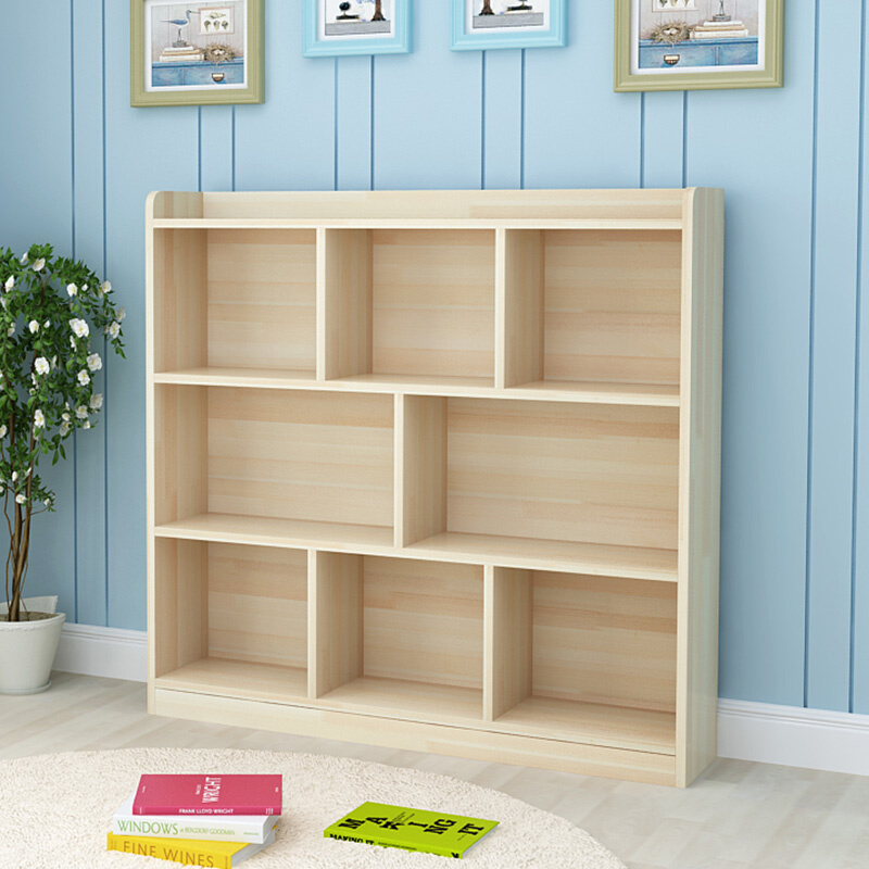 儿童实木书架落地置物架幼儿园矮书柜学生简易客厅置物架松木定制