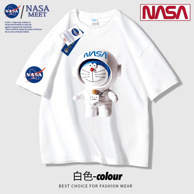 NASA联名纯棉短袖t恤男款半袖夏季潮牌设计感纯棉圆领宽松上衣服