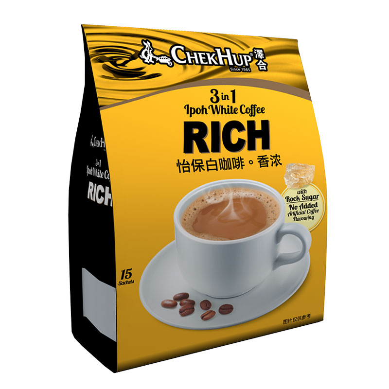 马来西亚进口泽合香浓三合一白咖啡rich600g怡保速溶咖啡