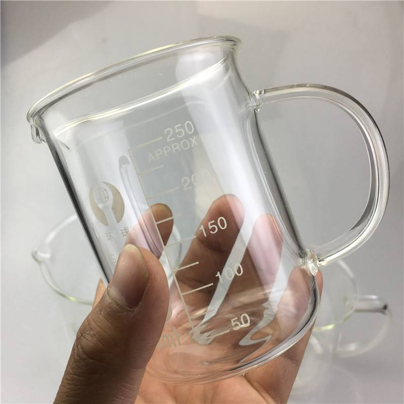 带柄玻璃烧杯实验器材加厚耐高温带把量杯250ml500ml1000ml实验