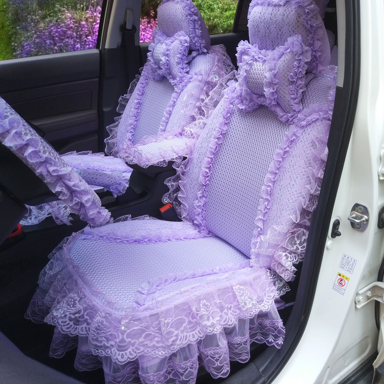新品汽车坐垫全包布艺蕾丝车垫套女性专用四季汽车座垫蕾丝座套23
