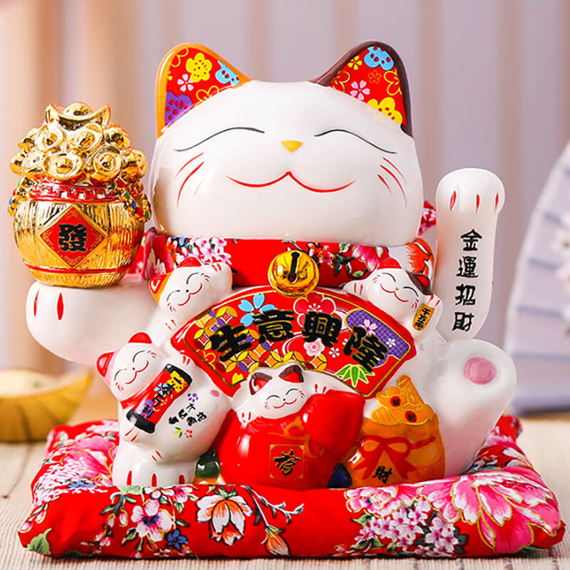 板谷山开业店铺送礼陶瓷发财猫创意礼品招财猫7寸摇手一桶金生意