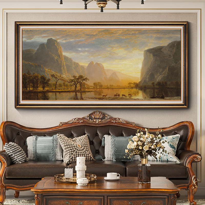 【希望山谷】美式客厅装饰画横幅风景油画沙发背景墙挂画复古油画