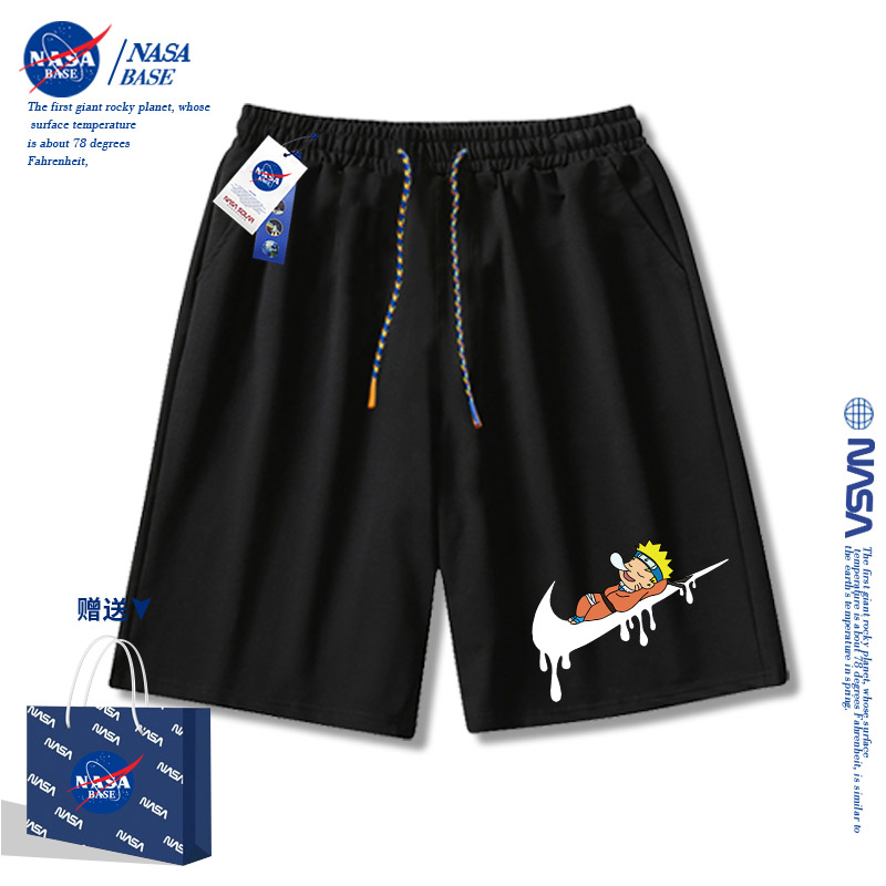 NASA男童短裤夏季2023新款潮牌中大童女童黑色运动休闲五分裤外穿