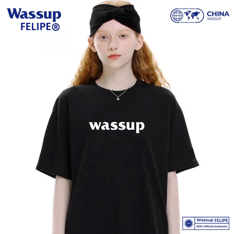 WASSUP纯棉T恤学院风运动短裤宽松夏季高街美式潮牌印花T恤L