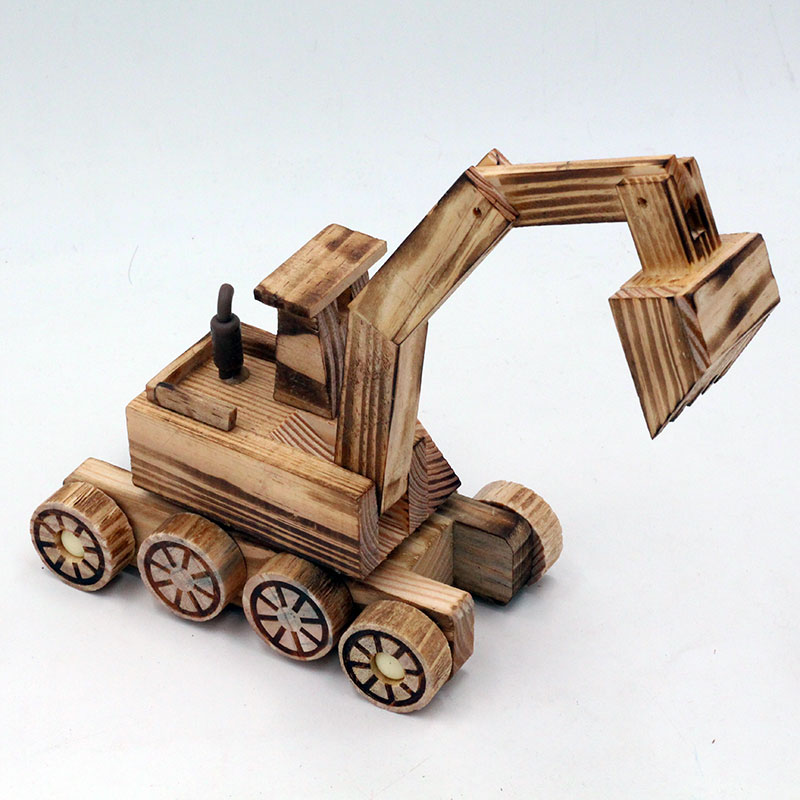 木质模型摆件 儿童消防玩具车 挖土机推土机小孩玩具工艺礼品包邮