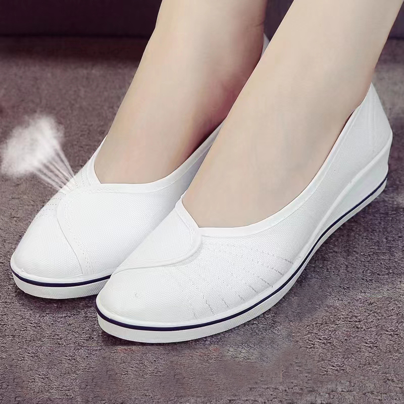 一字款护士鞋白色平底防滑软底医院美容院夏季轻便透气舒适小白鞋