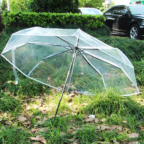 晴雨伞水乡伞全自动系列白色三折伞透明印花透明伞阿波罗江南