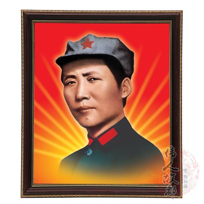 包邮推荐1936年毛主像在陕北画像青年戴八角帽有带t框挂画复古怀