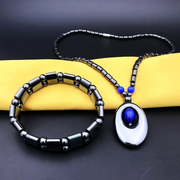 健康磁疗保健蓝色猫眼石项链黑胆石磁石磁性吸铁石圆珠手链手串