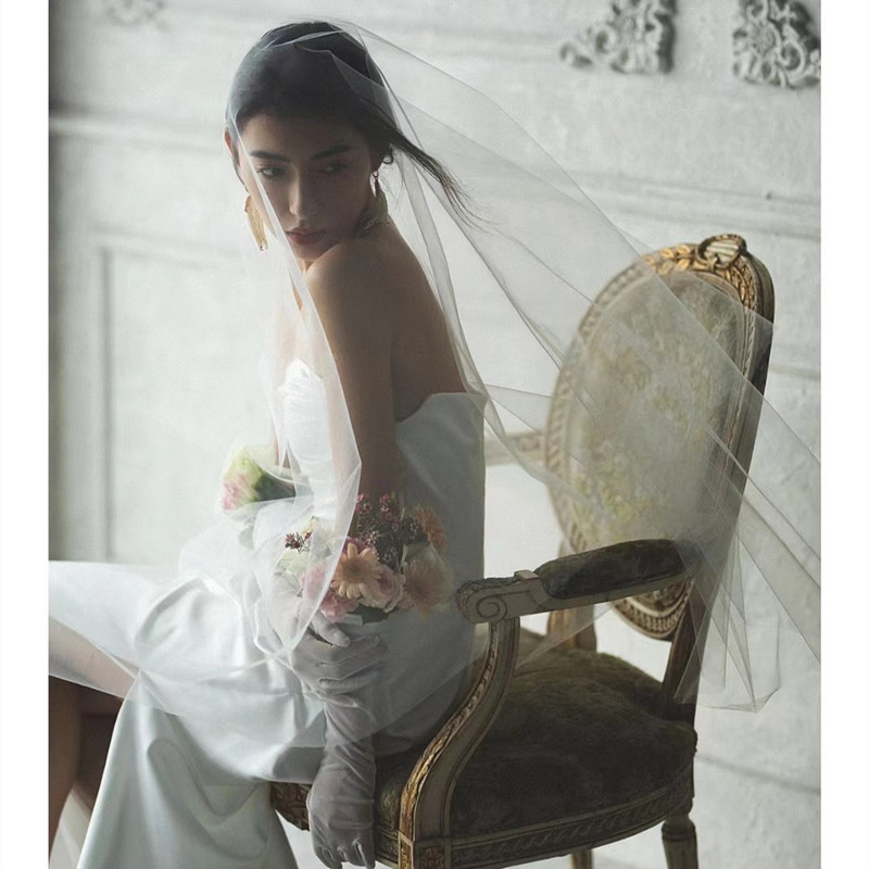 简约bai搭超清透韩国水晶纱单层硬纱素纱婚纱摄影样片写真造型纱
