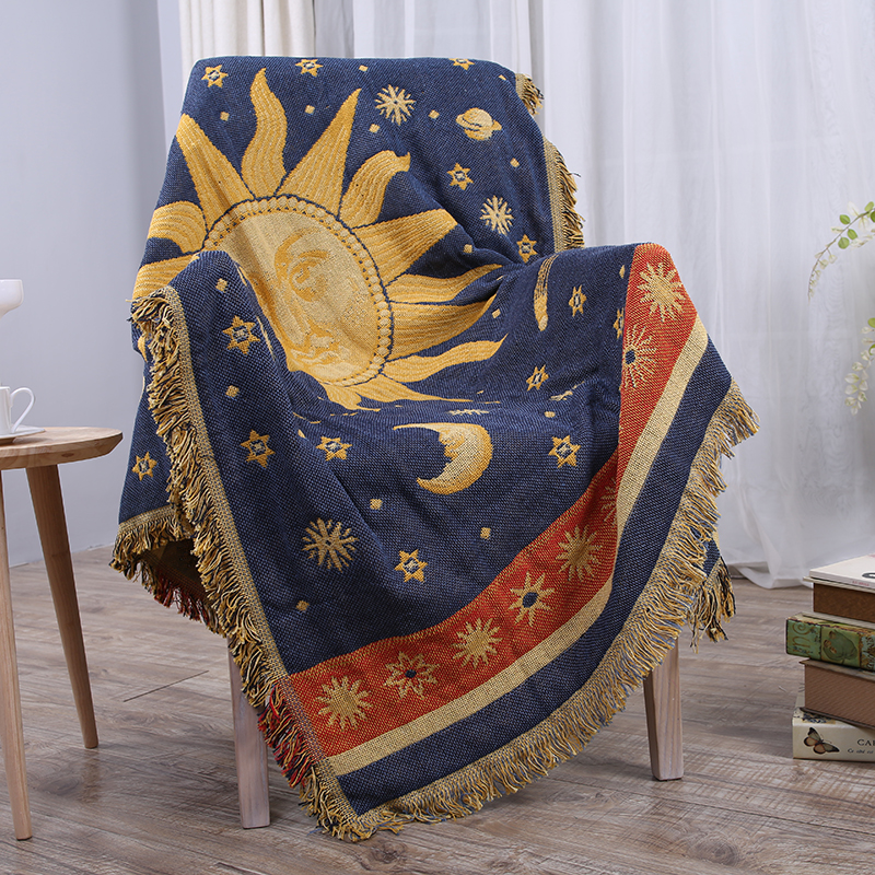 太阳神复古棉线毯外贸四季通用沙发套北欧针织流苏沙发垫万能盖毯