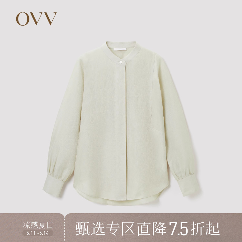 【丝麻系列】OVV春夏热卖女装19MM亚麻面料圆领简约衬衫