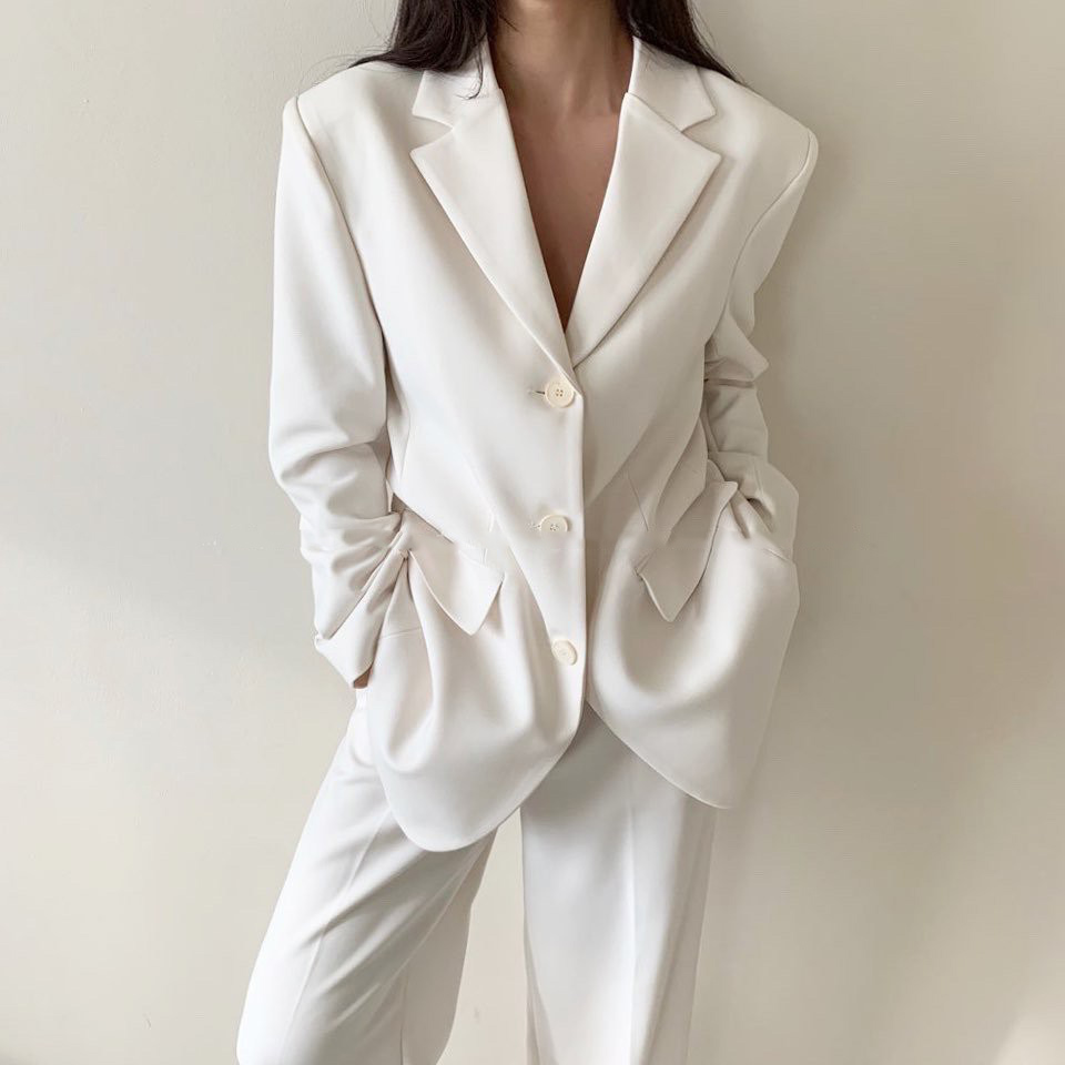 西服外套女韩国新款2020春季宽松英伦风小西装休闲气质显瘦二件套