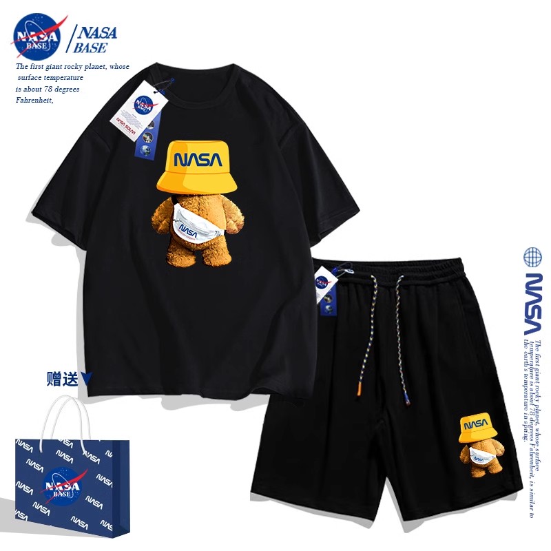 NASA男童夏季套装2024新款中大童纯棉短袖儿童帅气时髦夏装五分裤