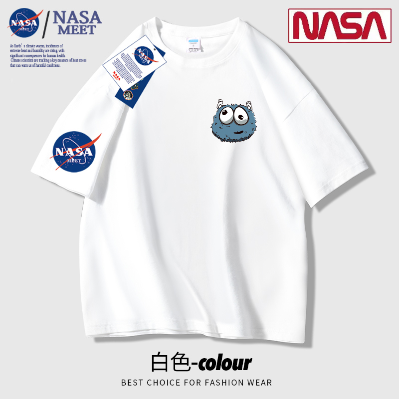 NASA MEET 联名款潮牌纯棉短袖t恤男女同款宽松圆领半袖时尚流行