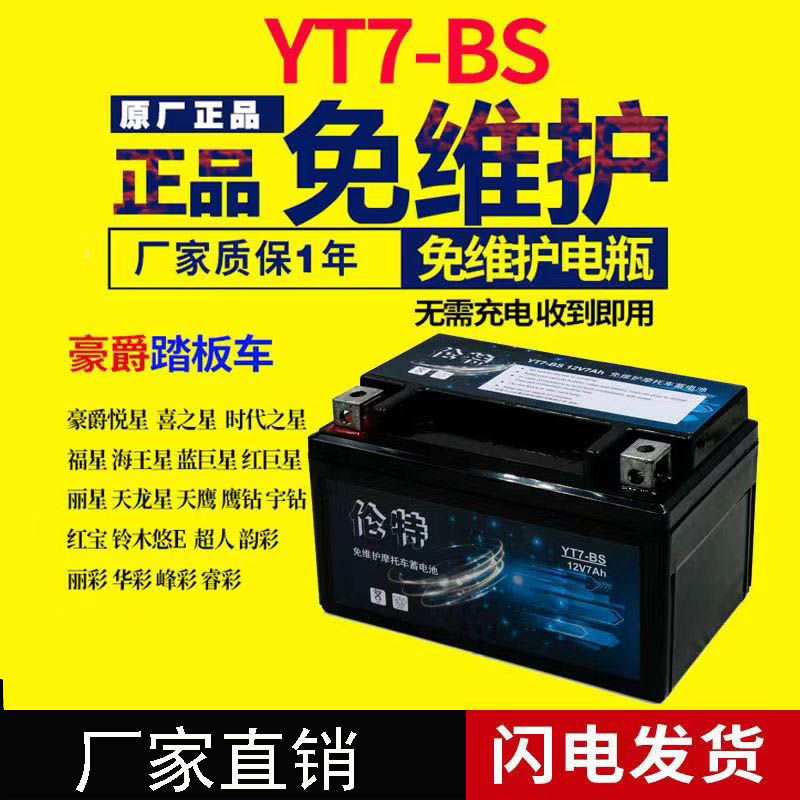 摩托车电瓶12v7a豪迈爵125悦星海王星踏板车通用免维护YTX7A电池