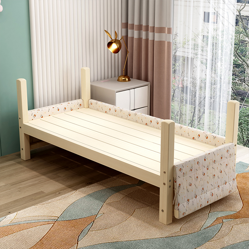 速发莱客森实木儿童拼接床带床围折叠护栏婴儿床加宽大床小宝宝延