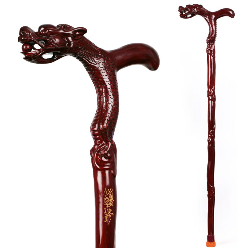 雅轩斋新款红木拐杖拐棍 老人实木质拐杖手杖 老年人龙头拐杖雕刻