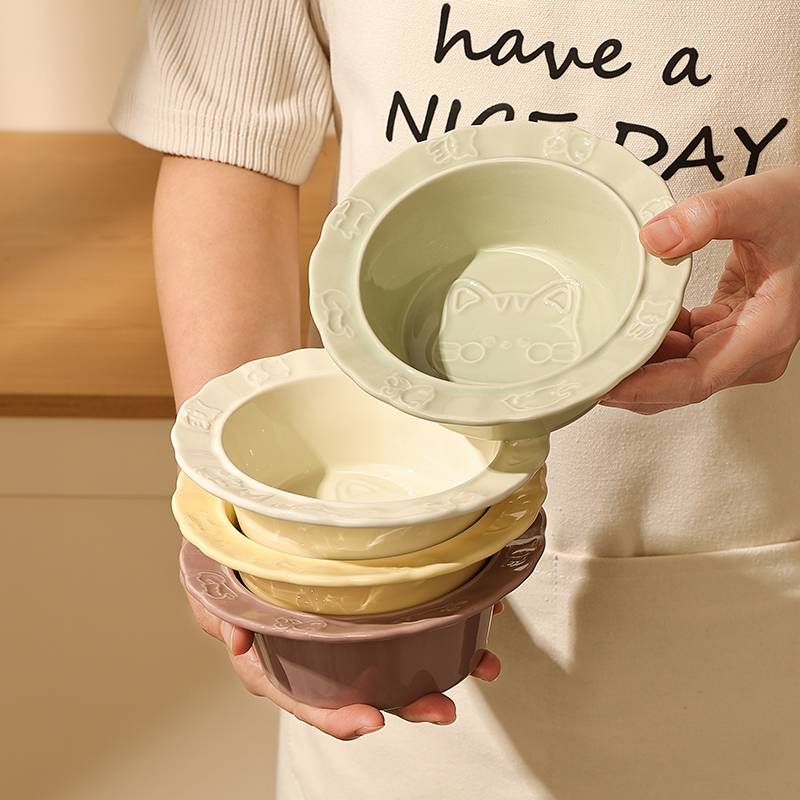 燕麦早餐小碗家用精致水果碗儿童碗陶瓷空气炸锅专用碗6寸碗可爱