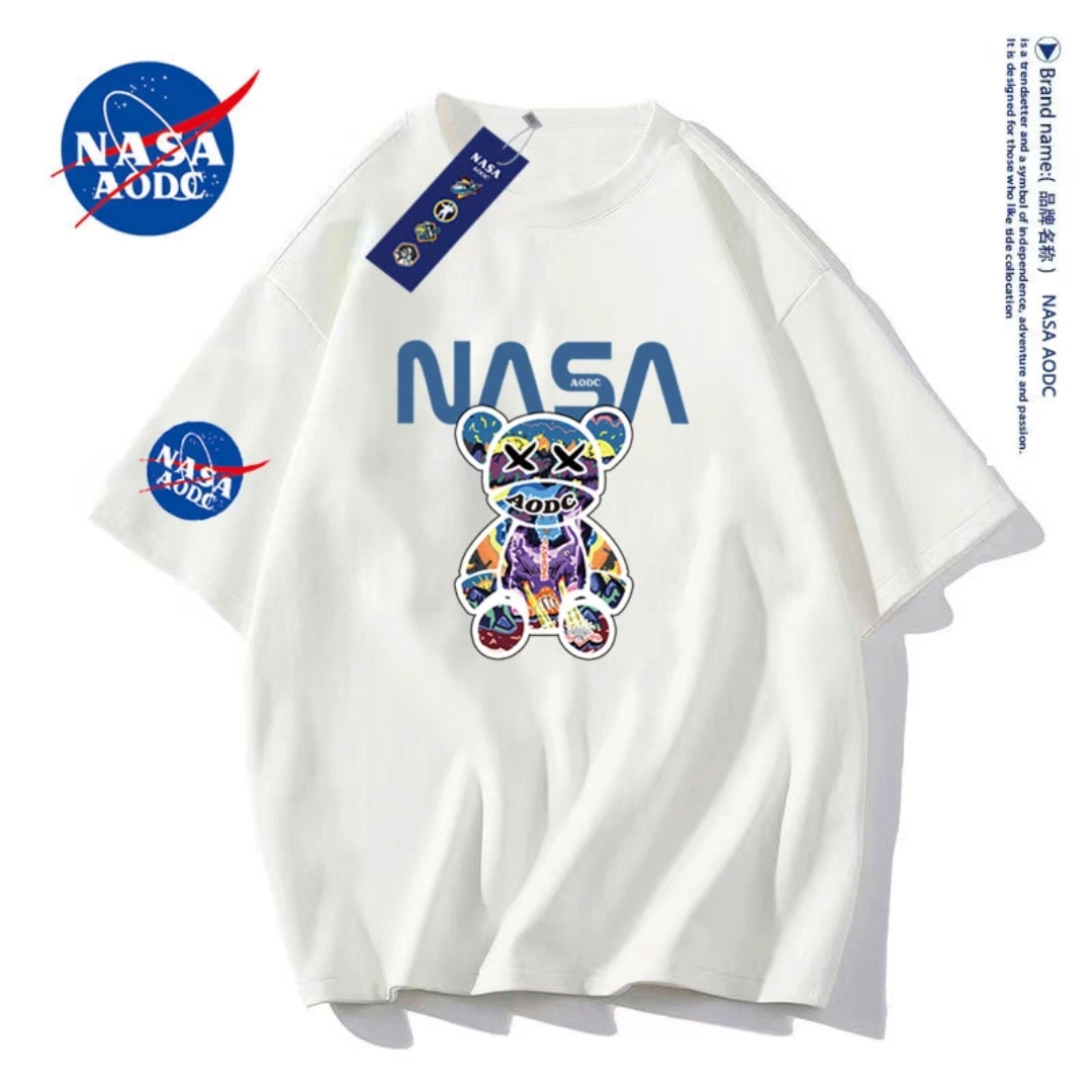 NASA夏季纯棉短袖男女款纯白百搭体恤衫纯色透气宽松运动男士t恤A