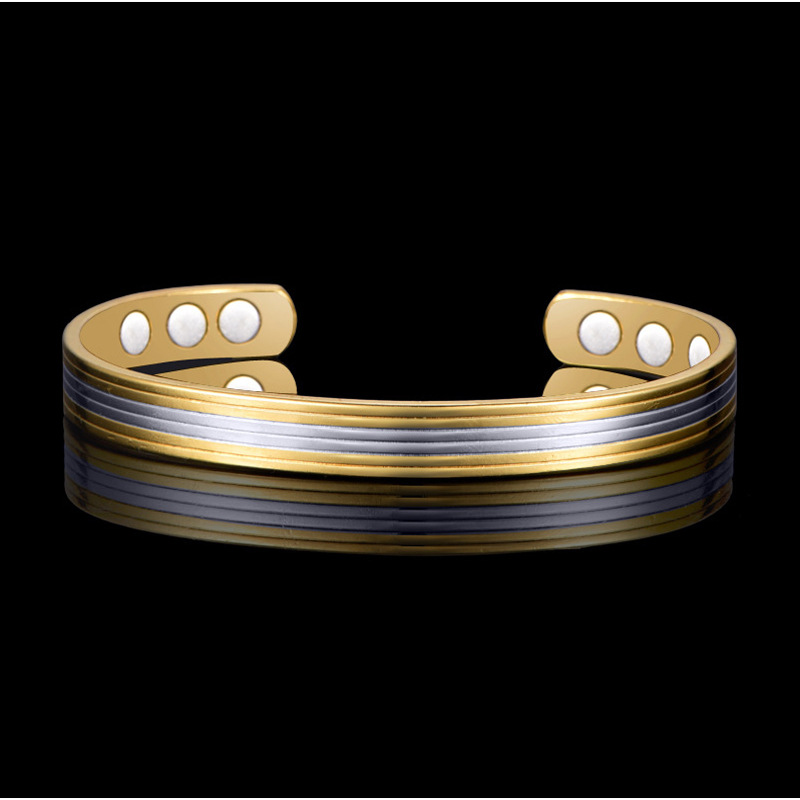 月亮化石磁疗保健手镯金银双色磁性养生开口镯子女式磁石铜手环