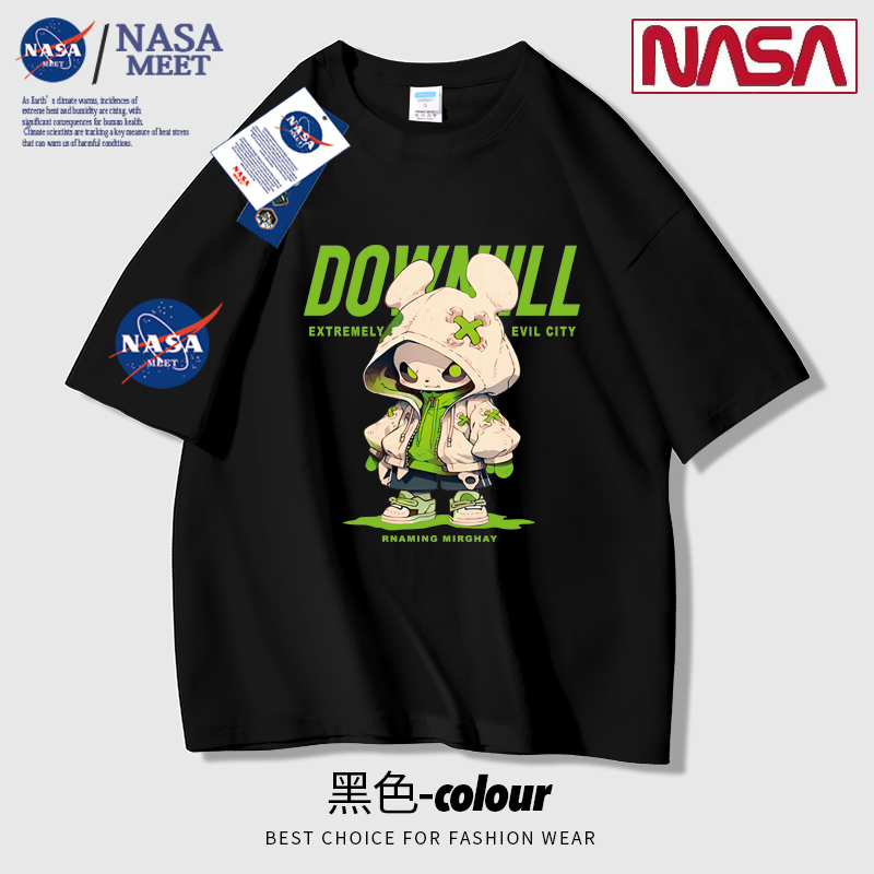 NASA欧洲站夏季新款T恤男欧货潮牌t恤网红墨镜小熊印花上衣短袖男