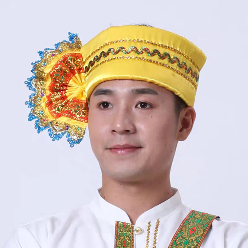 云南西双版纳泼水节傣族男童帽子头饰头围傣族儿童成人款傣族头饰