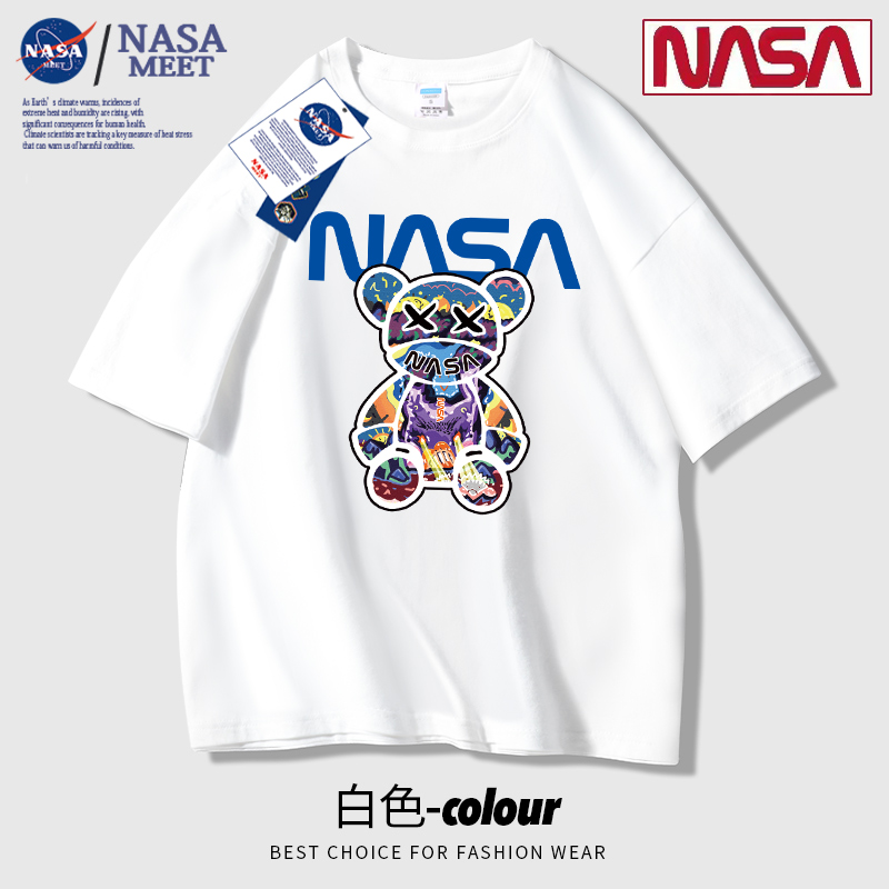 NASA联名潮牌纯棉短袖T恤男女夏季潮牌半袖宽松圆领上衣新款2024