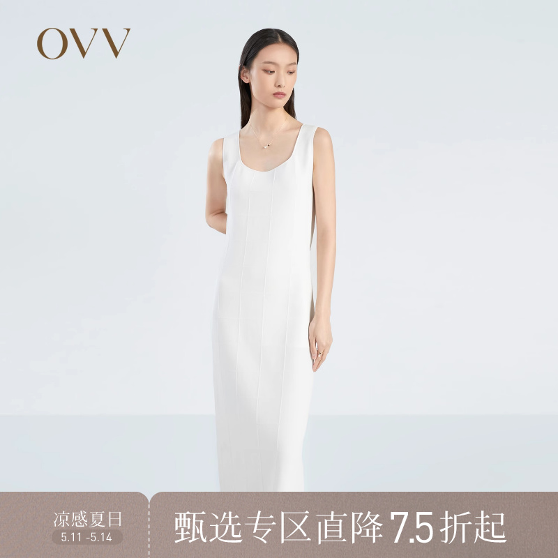 OVV春夏热卖女装H型修身包臀无袖方领休闲舒适针织裙