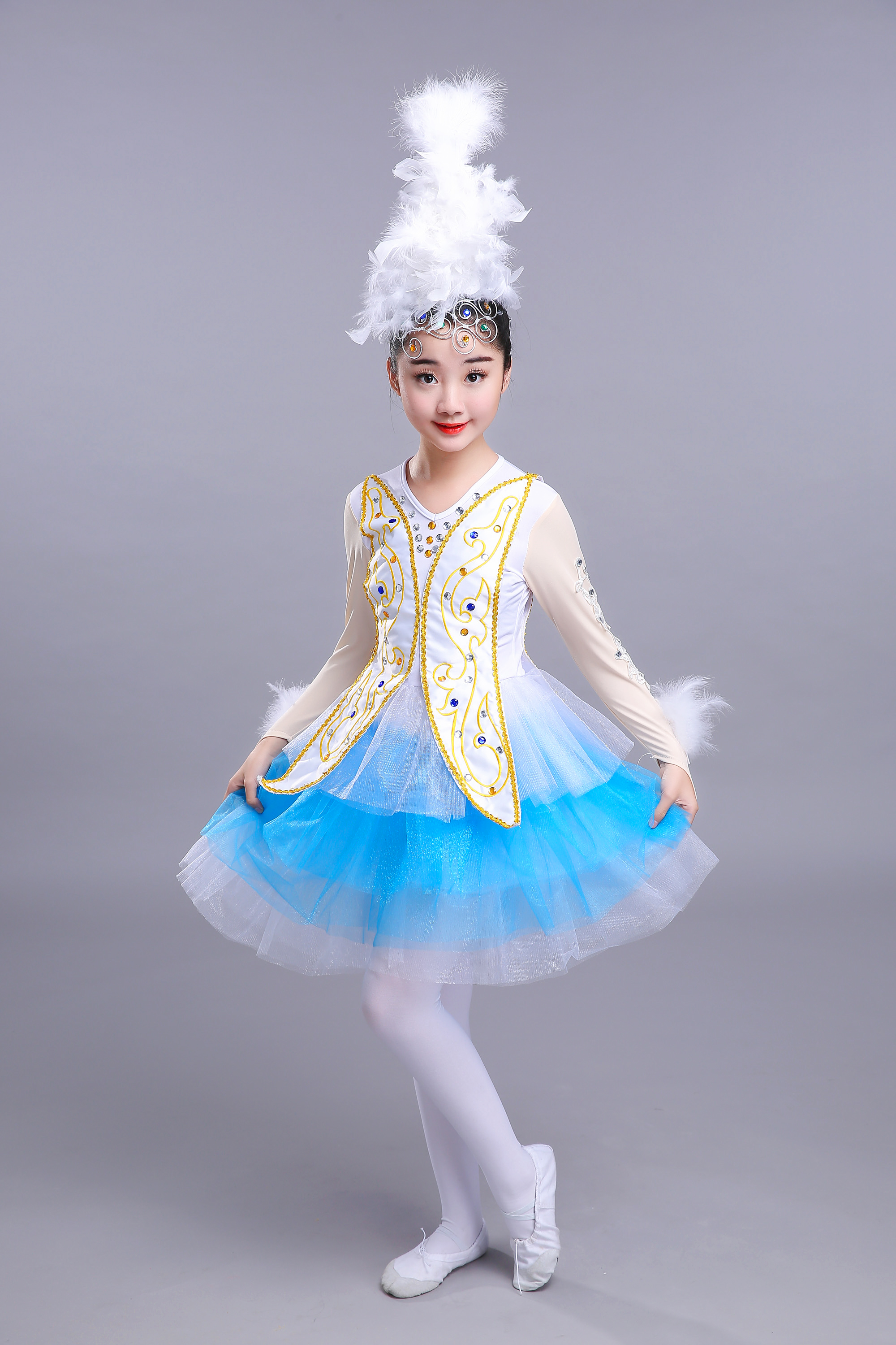 正品新款第九届小荷风采向天歌舞蹈表演服儿童少儿蓬蓬纱裙演出服