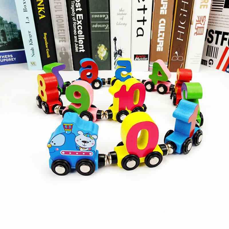 儿童-1032益智性玩具车木制十二节磁字小火车早教习玩具积数木磁