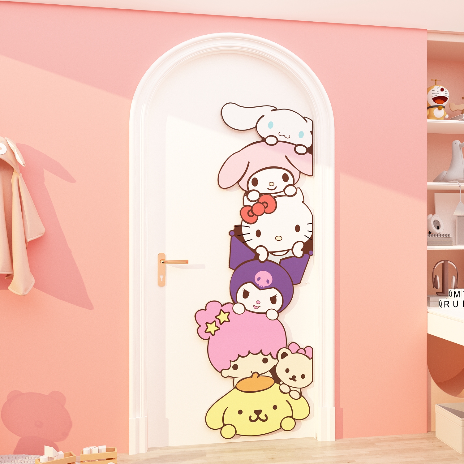 三丽鸥公主儿童房间布置摆件少女孩卧室墙面门上装饰品床头贴纸画