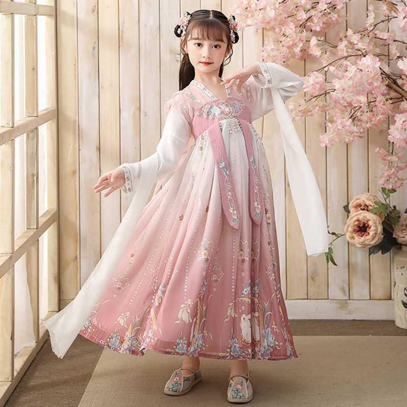 2021新款汉服儿童女秋款古装襦裙中国风12岁小女孩超仙公主裙长袖