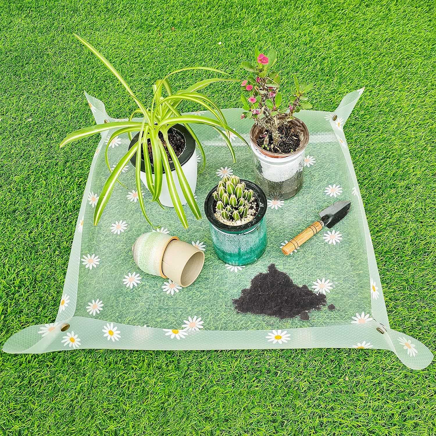 跨境透明印花园艺地垫室内绿植换土垫防脏防污托盘绿植垫防水绿植