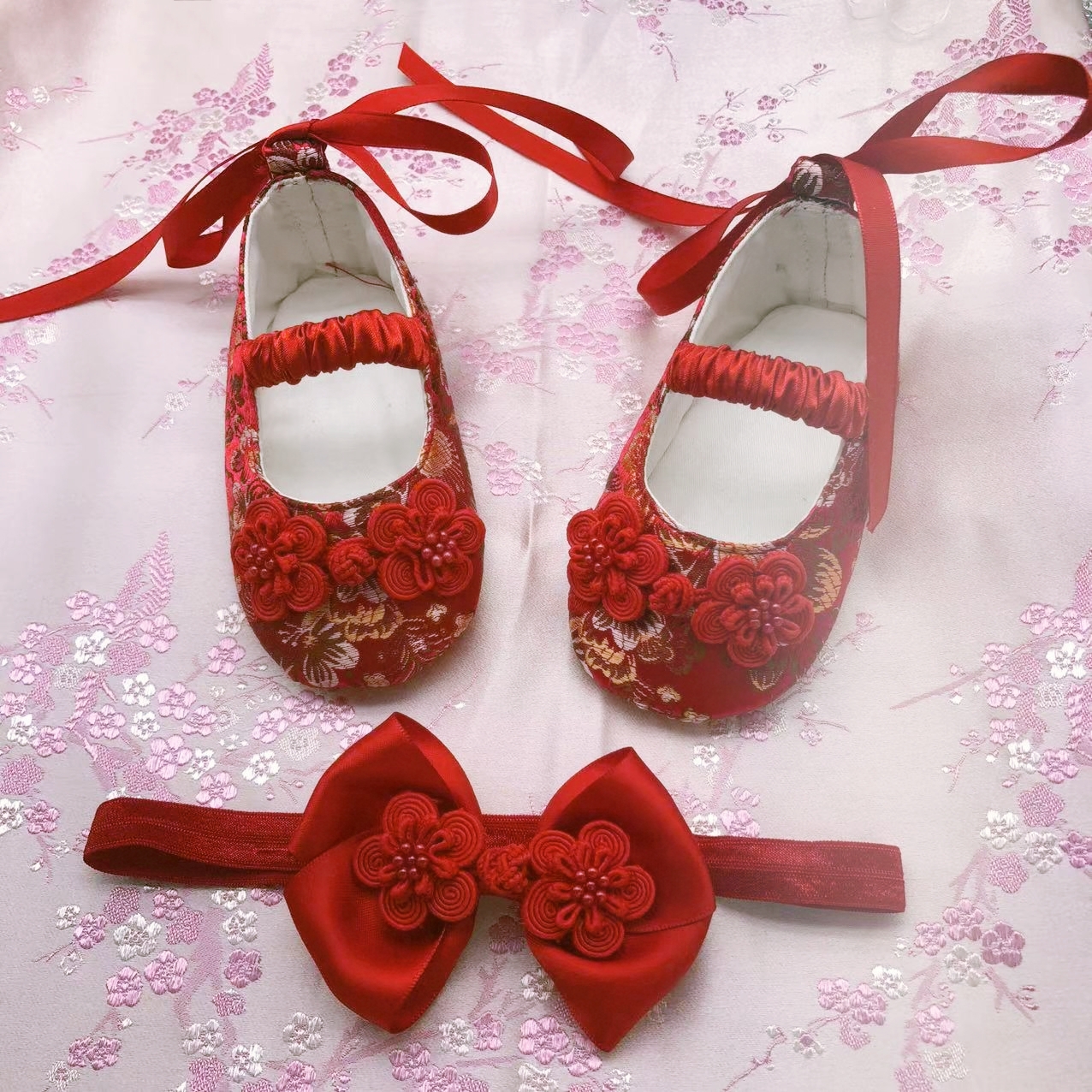 婴儿春季新款宝宝礼服鞋中国风满月白天周岁女童鞋软底鞋步前鞋