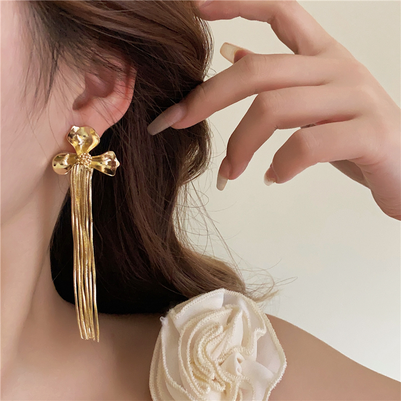 西西里花园 法式复古金属花朵流苏长款耳环 高级感气质时髦耳饰潮