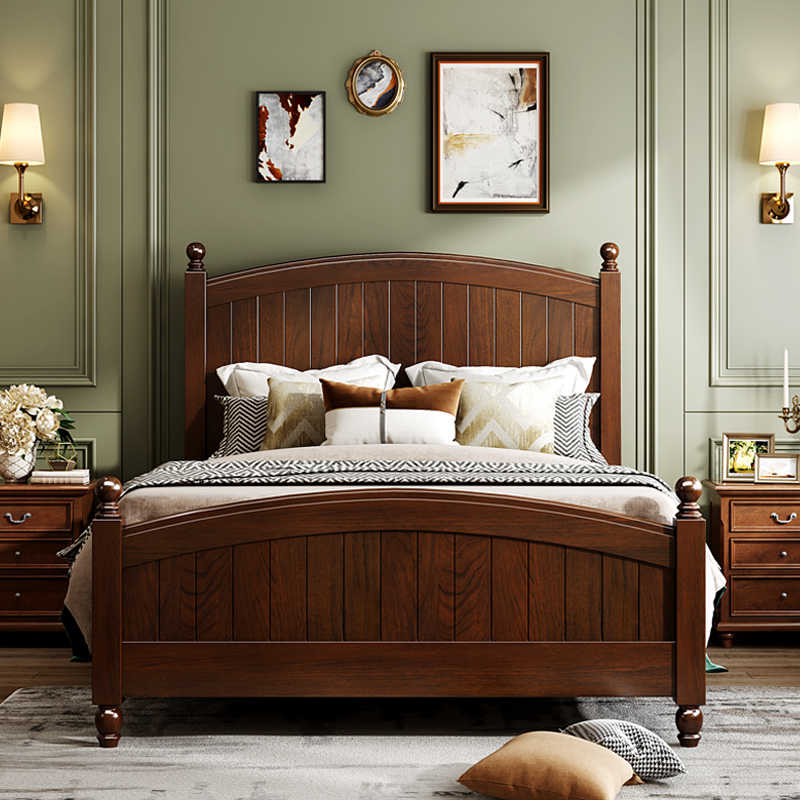 熙和美式复古全实木床樱桃木儿童床双人床现代简约主卧单人床家具