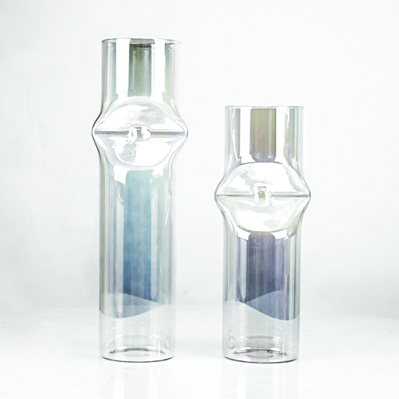创意造型彩色异性圆柱体玻璃花器摆件现代简约样板房陈列软装饰品