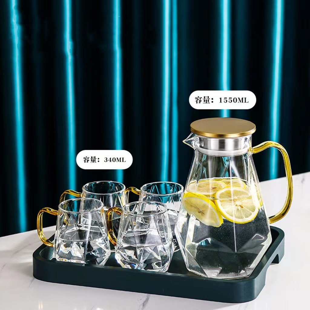 北欧大容量凉水壶水具套装耐高温钻石壶家用高硼硅玻璃水杯子套装