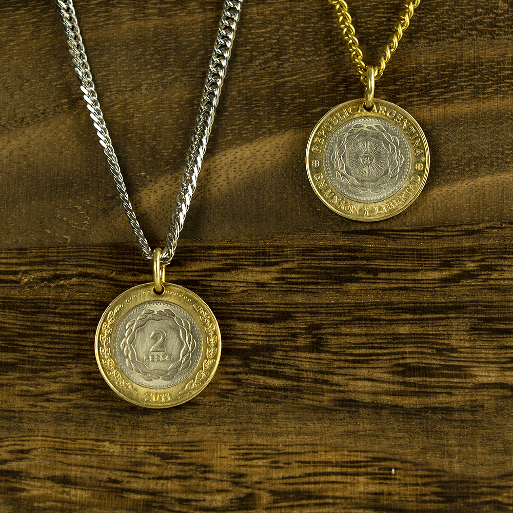 复古手制阿根廷双色钱币吊坠项链男女太阳神幸运之子真硬币配饰品
