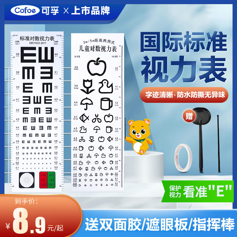 视力测试表国际标准医用家用对数灯箱挂图近视测眼睛仪器墙贴儿童
