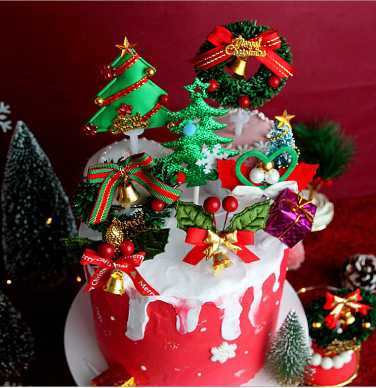 圣诞节蛋糕装饰圣诞树雪松麋鹿拱门老人礼物雪人草圈插件插牌摆件