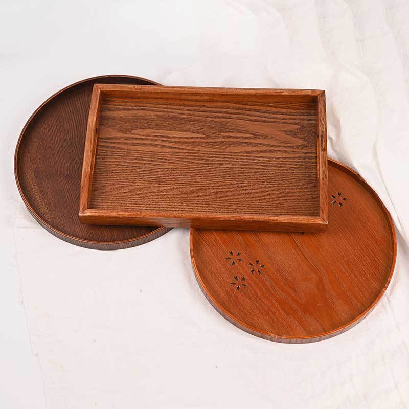 日式茶盘子实木托盘餐具圆形果盘创意水曲柳木盘子厂家
