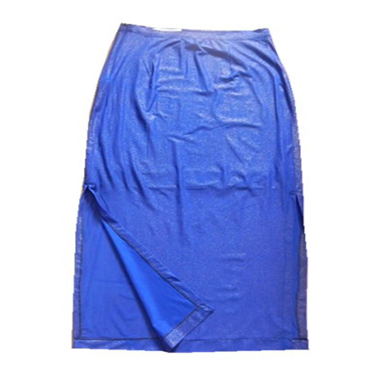 夏薄弹力蓝色蕾丝半身长裙个性高腰包臀旗袍式左右开叉性感一步裙